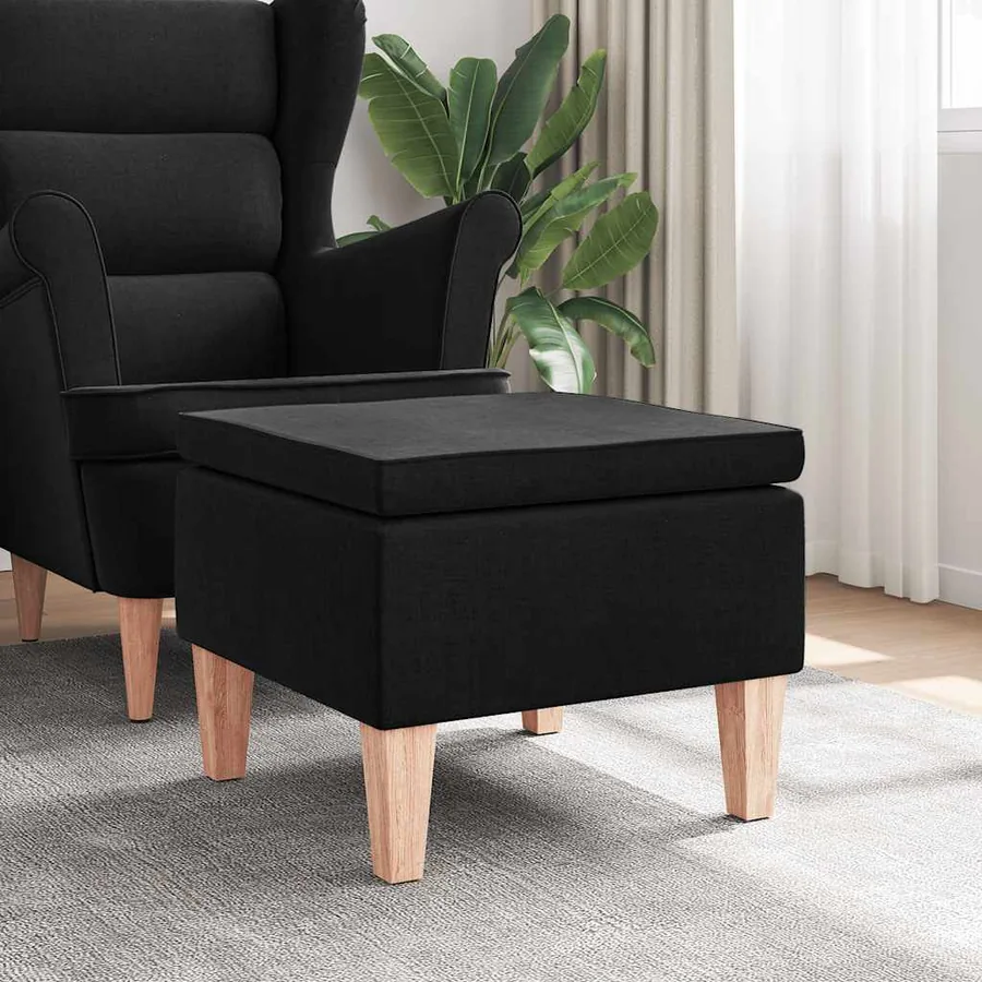 Tabouret avec pieds en bois Noir Tissu