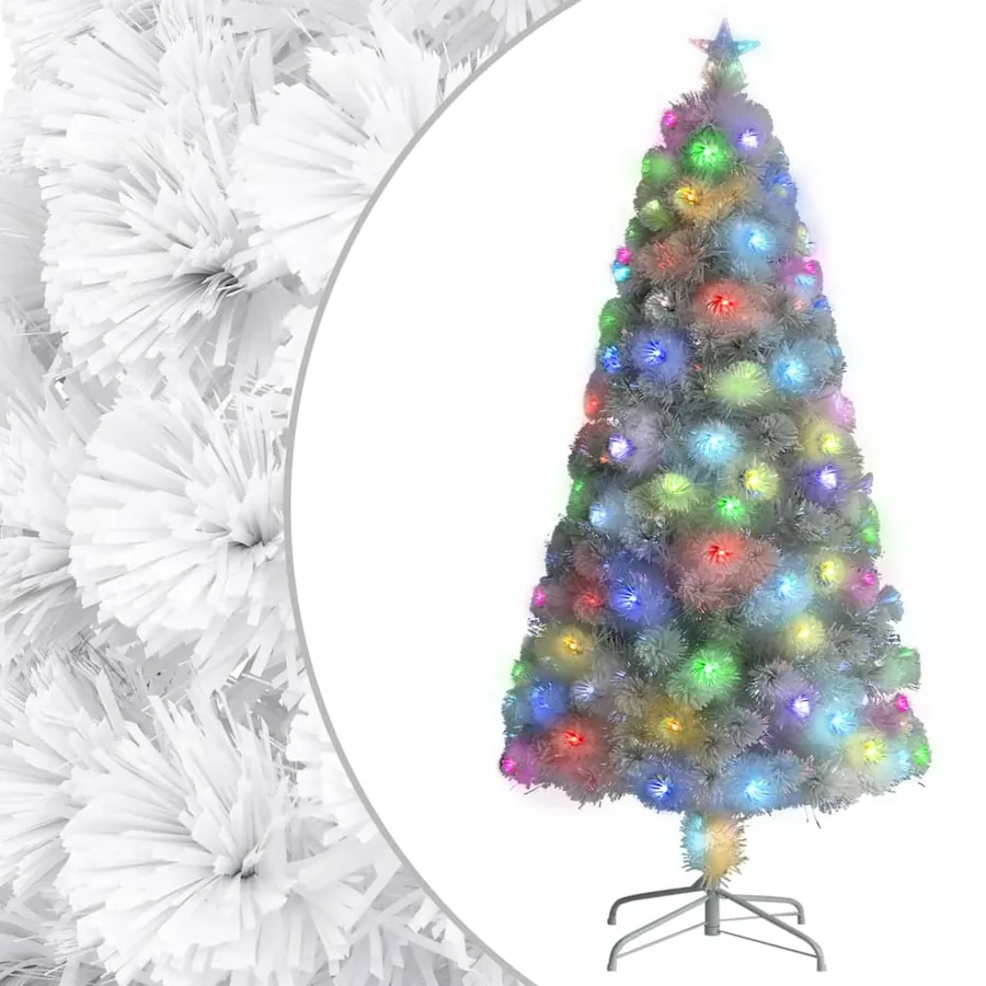 Arbre de Noël artificiel pré-éclairé blanc 120 cm fibre optique