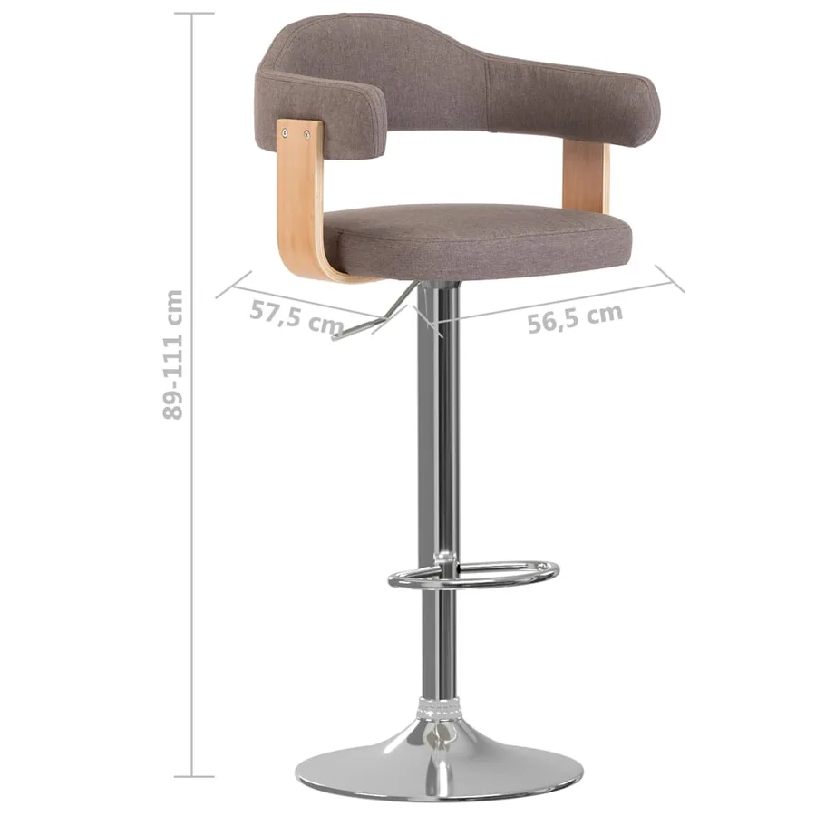 Tabourets de bar lot de 2 taupe bois courbé et tissu - 8