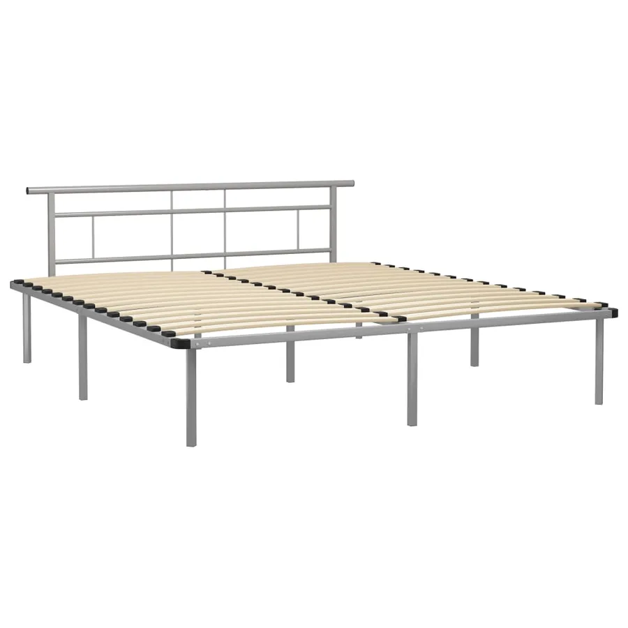 Cadre de lit sans matelas gris métal 200x200 cm - 2