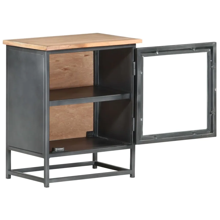 Table de chevet Gris 40x30x50 cm Bois d'acacia massif - 3
