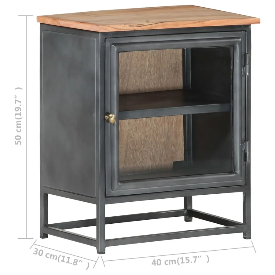 Table de chevet Gris 40x30x50 cm Bois d'acacia massif - 7