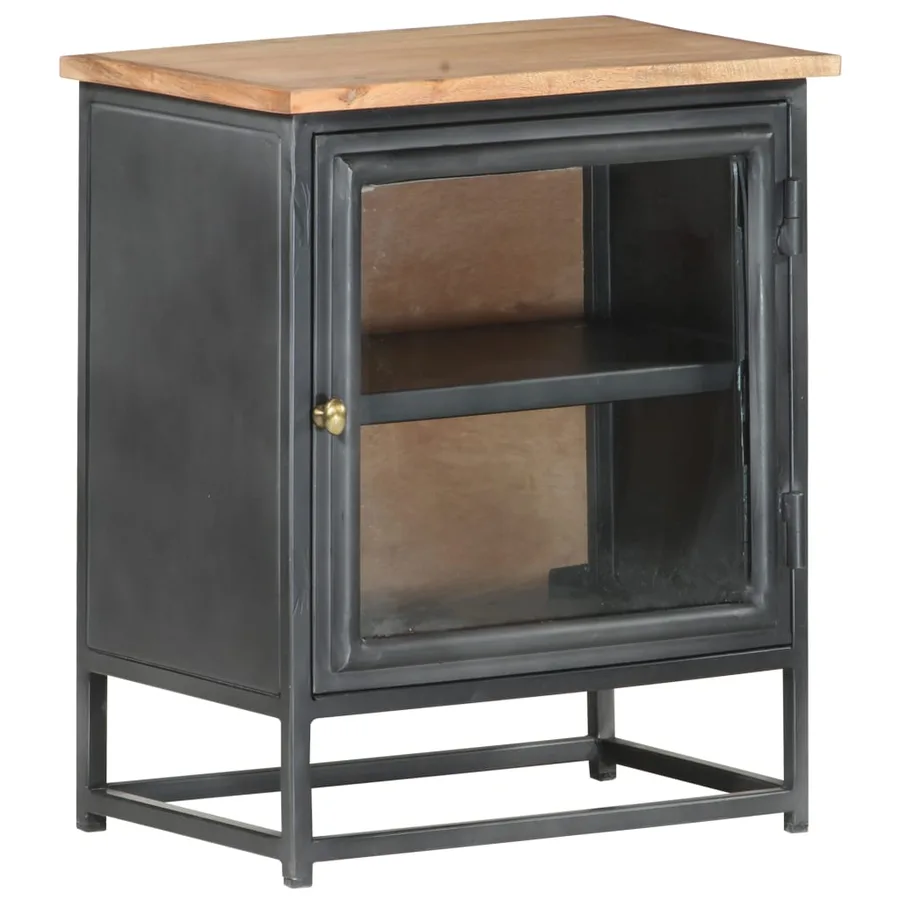 Table de chevet Gris 40x30x50 cm Bois d'acacia massif - 9