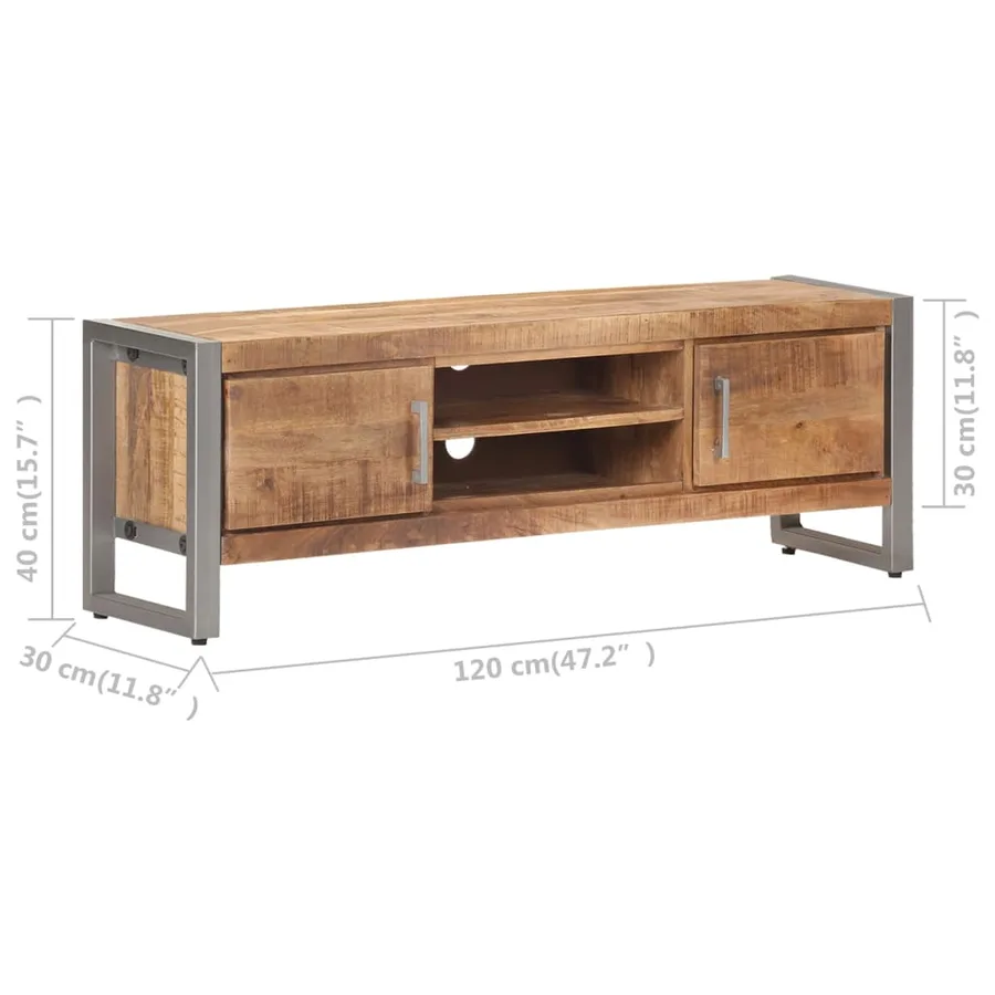 Meuble TV 120x30x40 cm Bois de manguier brut - 9