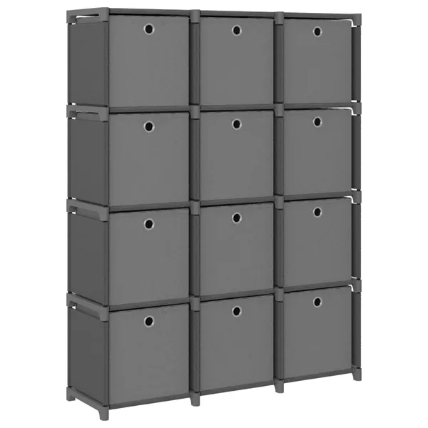 Étagère à 12 cubes avec boîtes Gris 103x30x141 cm Tissu