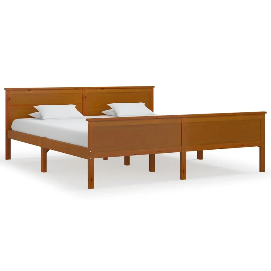 Cadre de lit sans matelas marron miel bois massif pin 180x200cm - 2