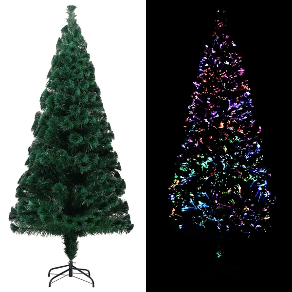 Sapin de Noël artificiel avec support vert 210 cm fibre optique