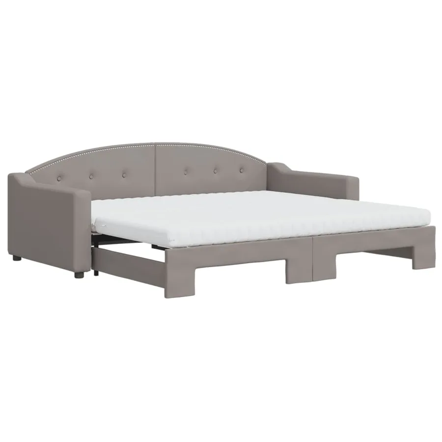 Lit de jour avec gigogne et matelas taupe 90x200 cm tissu - 2