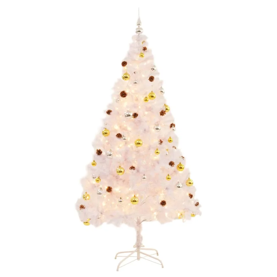 Arbre de Noël artificiel pré-éclairé avec boules blanc 210 cm - 2