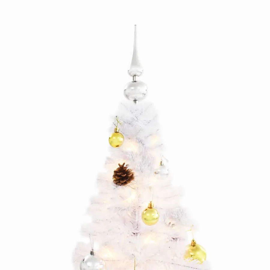 Arbre de Noël artificiel pré-éclairé avec boules blanc 210 cm - 5