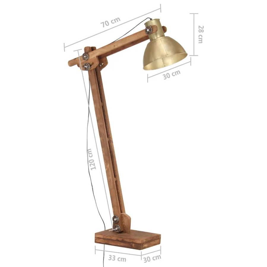 Lampadaire Laiton Bois de manguier massif E27 - 11