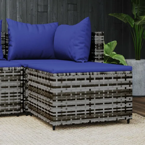 Repose-pied de jardin avec coussin Gris Résine tressée