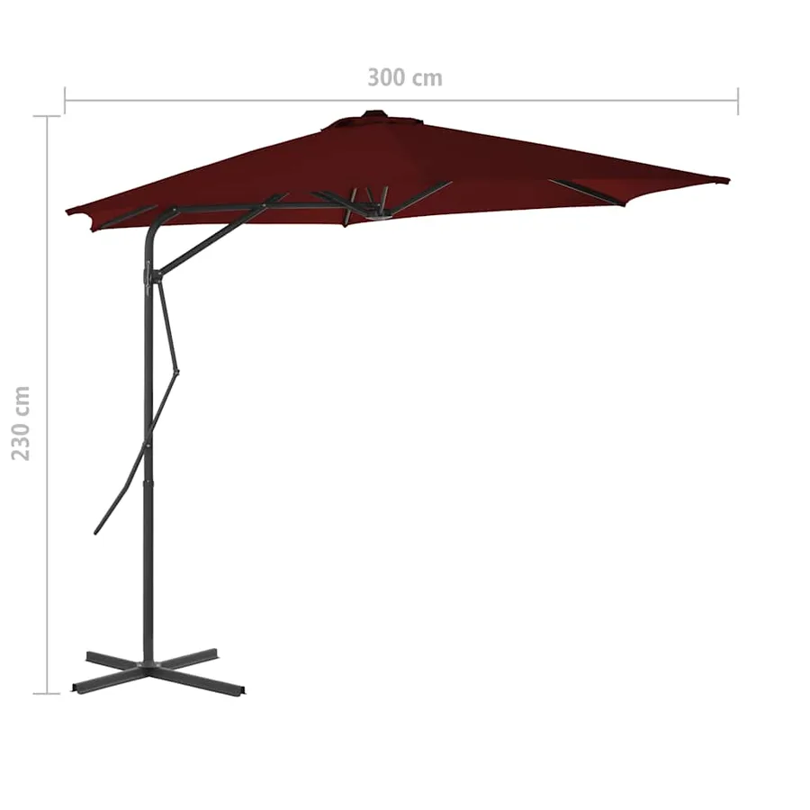 Parasol de jardin avec mât en acier rouge bordeaux 300x230 cm - 7
