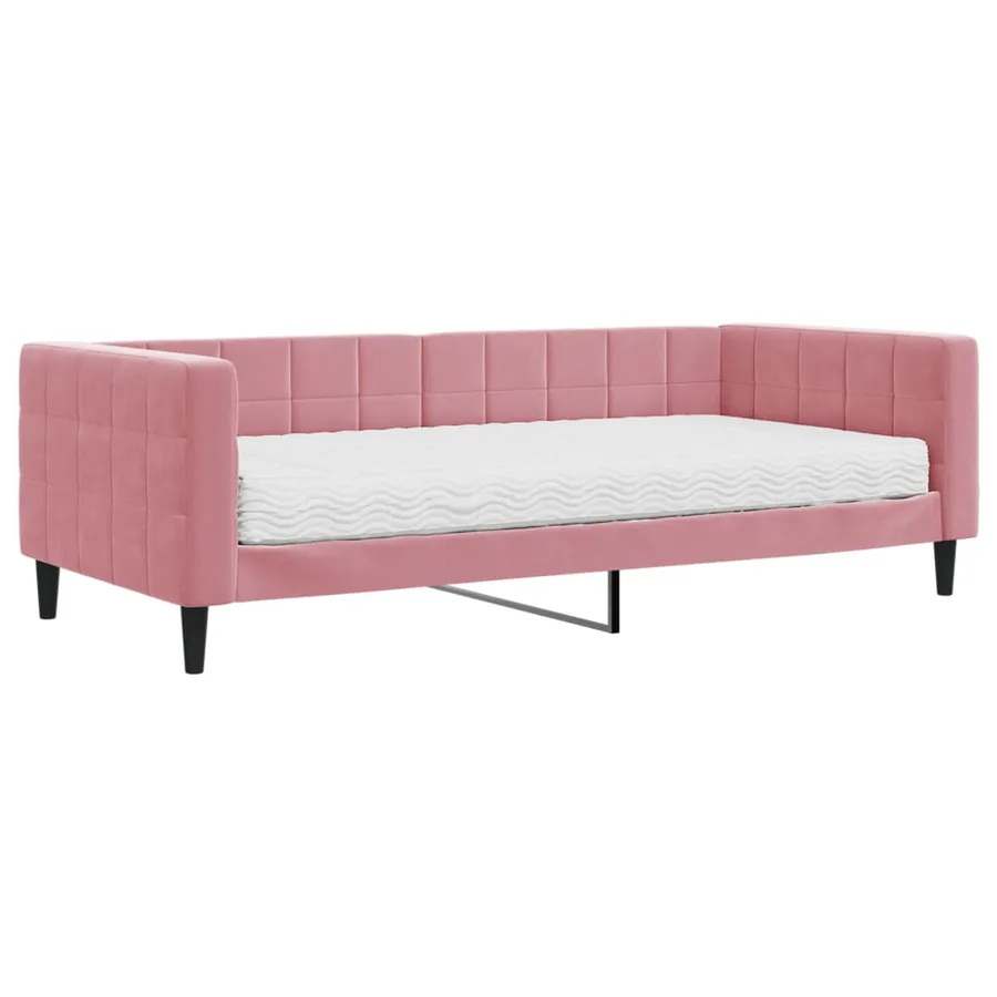 Lit de jour avec matelas rose 90x200 cm velours - 2