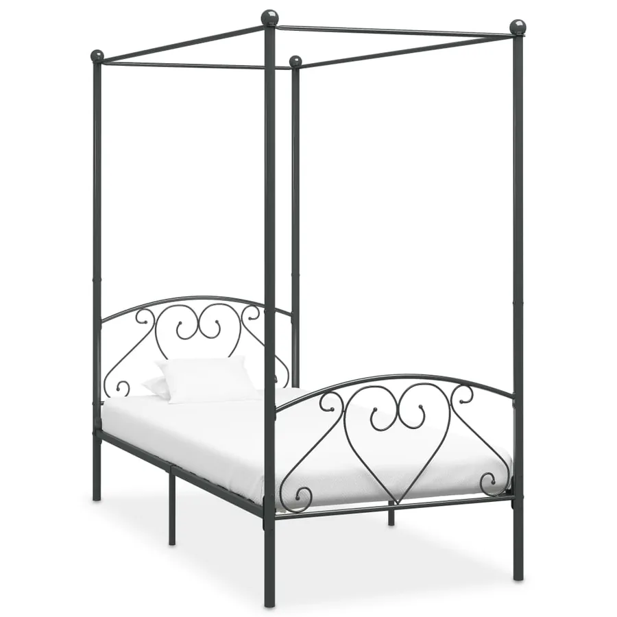 Cadre de lit à baldaquin sans matelas gris métal 120x200 cm