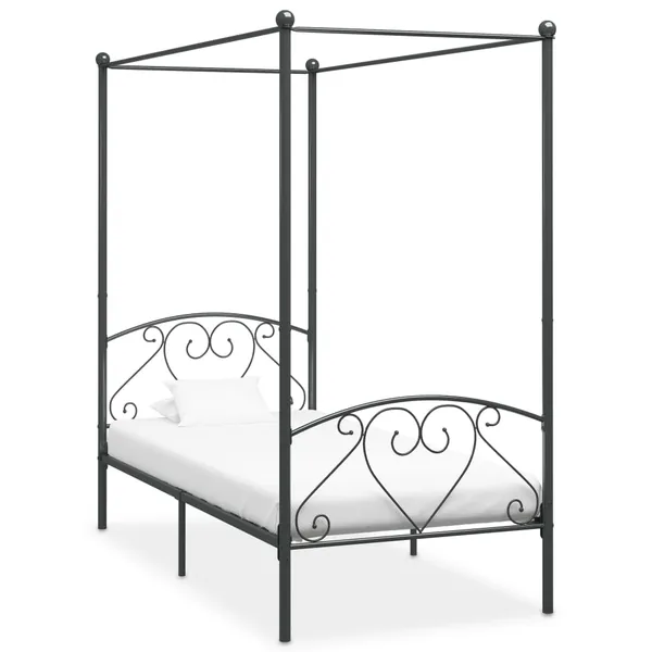 Cadre de lit à baldaquin sans matelas gris métal 120x200 cm