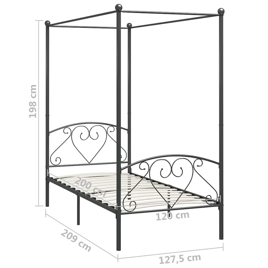 Cadre de lit à baldaquin sans matelas gris métal 120x200 cm - 5
