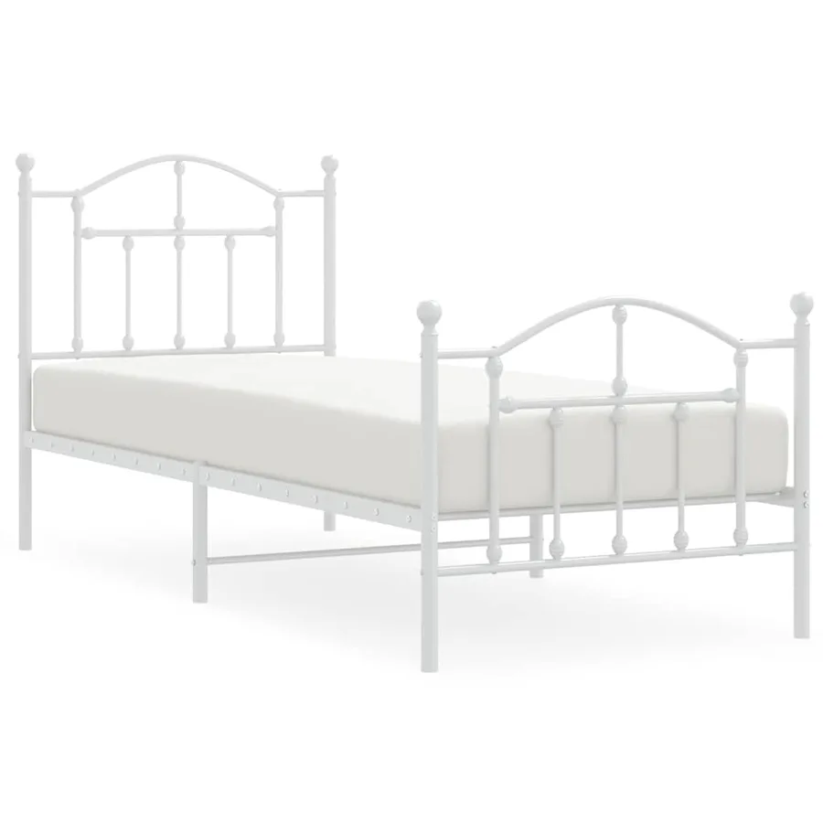 Cadre de lit métal sans matelas avec pied de lit blanc 90x190cm - 2