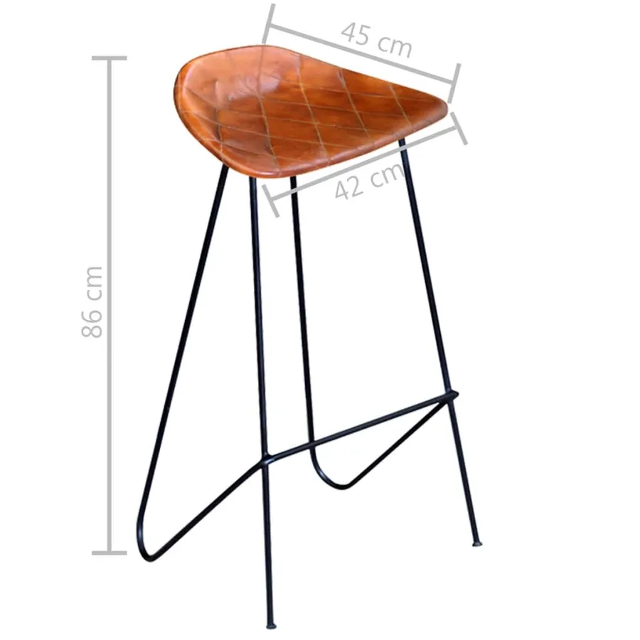 Chaises de bar lot de 6 marron cuir véritable - 5