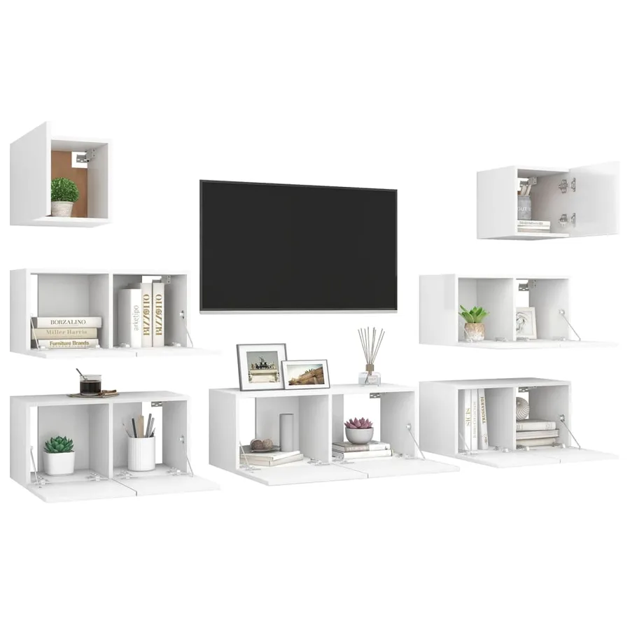 Ensemble de meubles TV 7 pcs Blanc Bois d'ingénierie - 3