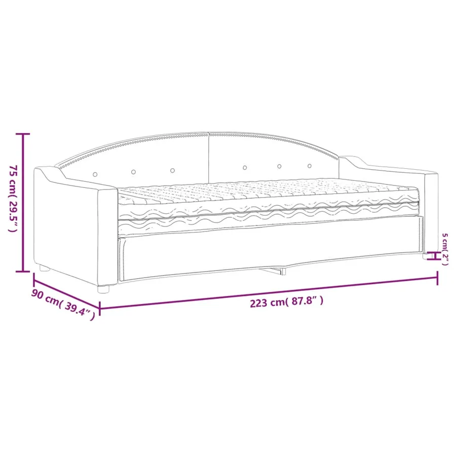 Lit de jour avec matelas crème 80x200 cm tissu - 12