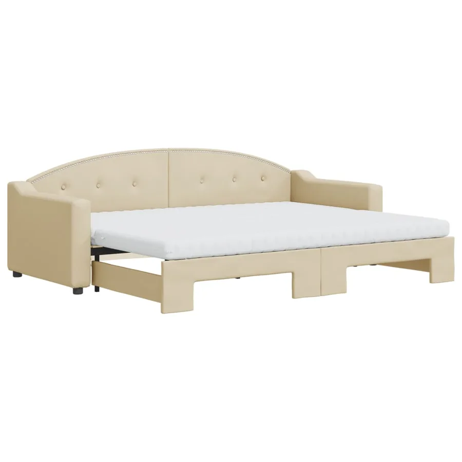 Lit de jour avec gigogne et matelas crème 80x200 cm tissu - 2