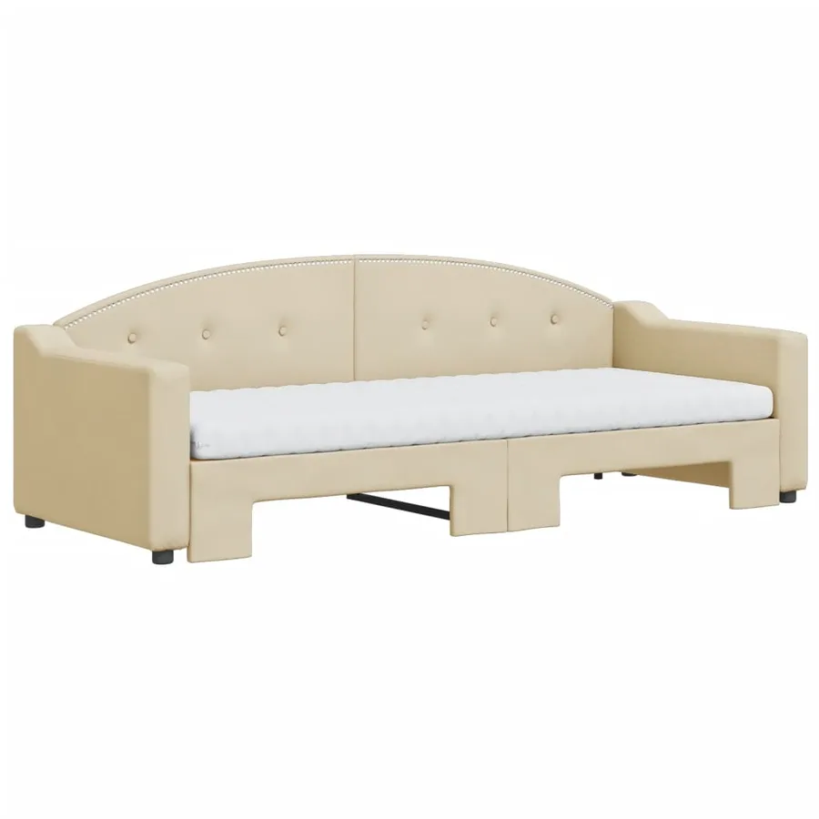 Lit de jour avec gigogne et matelas crème 80x200 cm tissu - 3