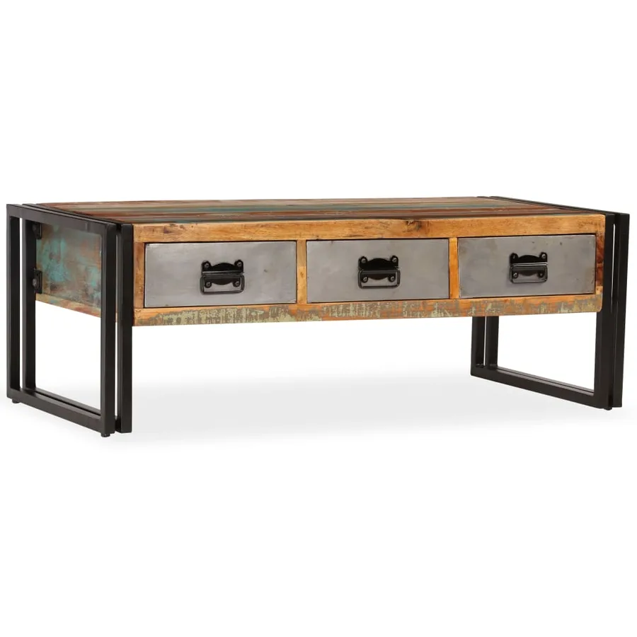 Table basse avec 3 tiroirs Bois de récupération 100x50x35 cm - 12