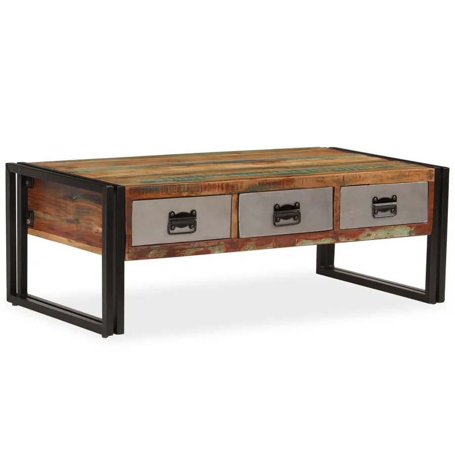 Table basse avec 3 tiroirs Bois de récupération 100x50x35 cm - 15