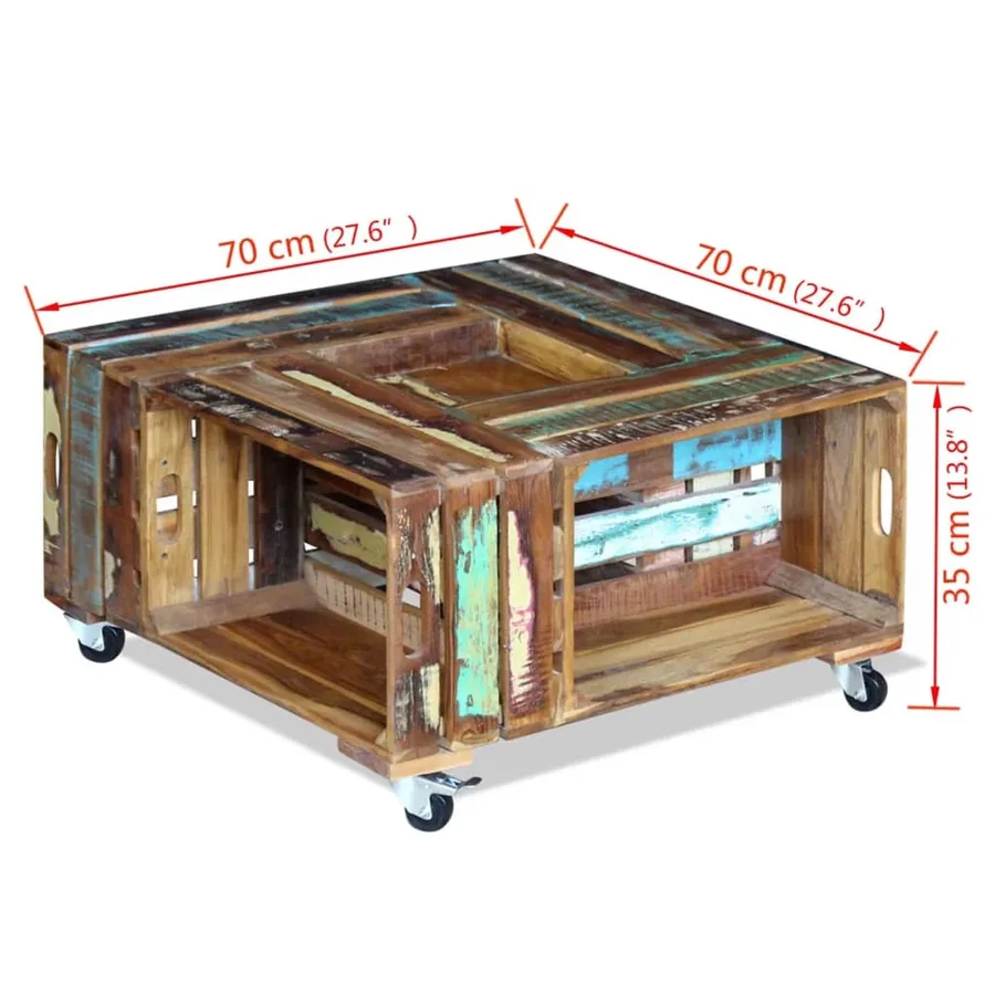 Table basse Bois de récupération massif 70x70x35 cm - 10