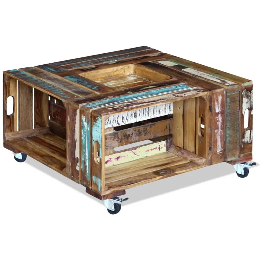 Table basse Bois de récupération massif 70x70x35 cm - 2