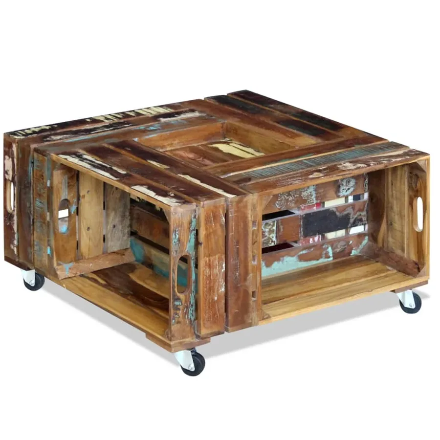 Table basse Bois de récupération massif 70x70x35 cm - 3