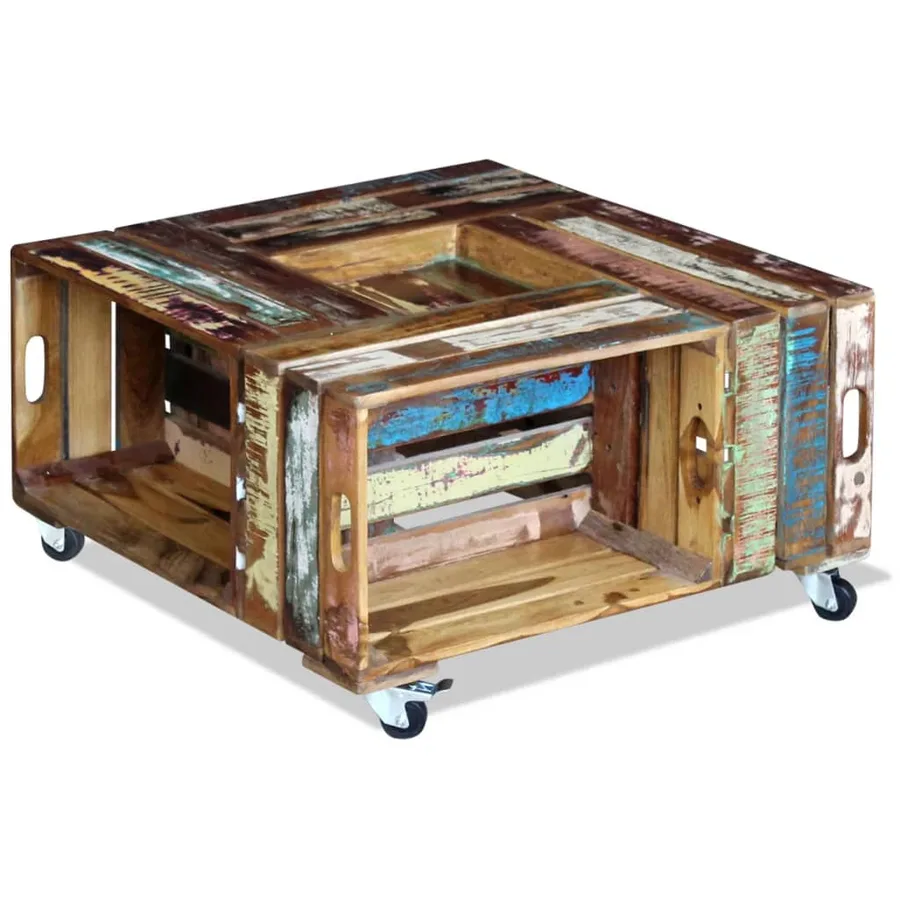 Table basse Bois de récupération massif 70x70x35 cm - 5
