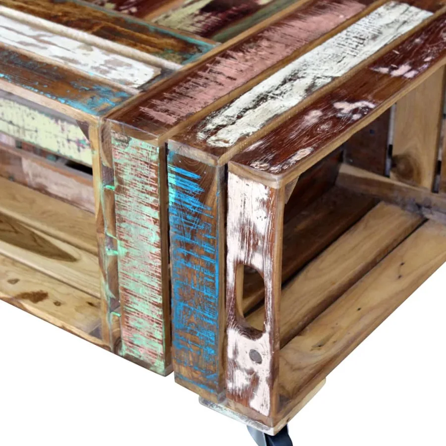 Table basse Bois de récupération massif 70x70x35 cm - 9