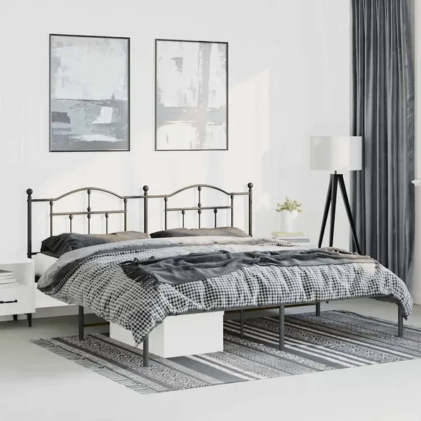 Cadre de lit métal sans matelas avec tête de lit noir 193x203cm