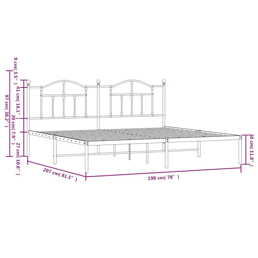 Cadre de lit métal sans matelas avec tête de lit noir 193x203cm - 10