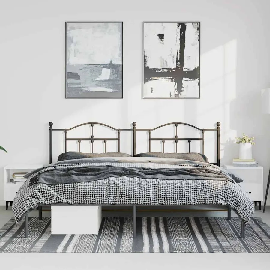 Cadre de lit métal sans matelas avec tête de lit noir 193x203cm - 4