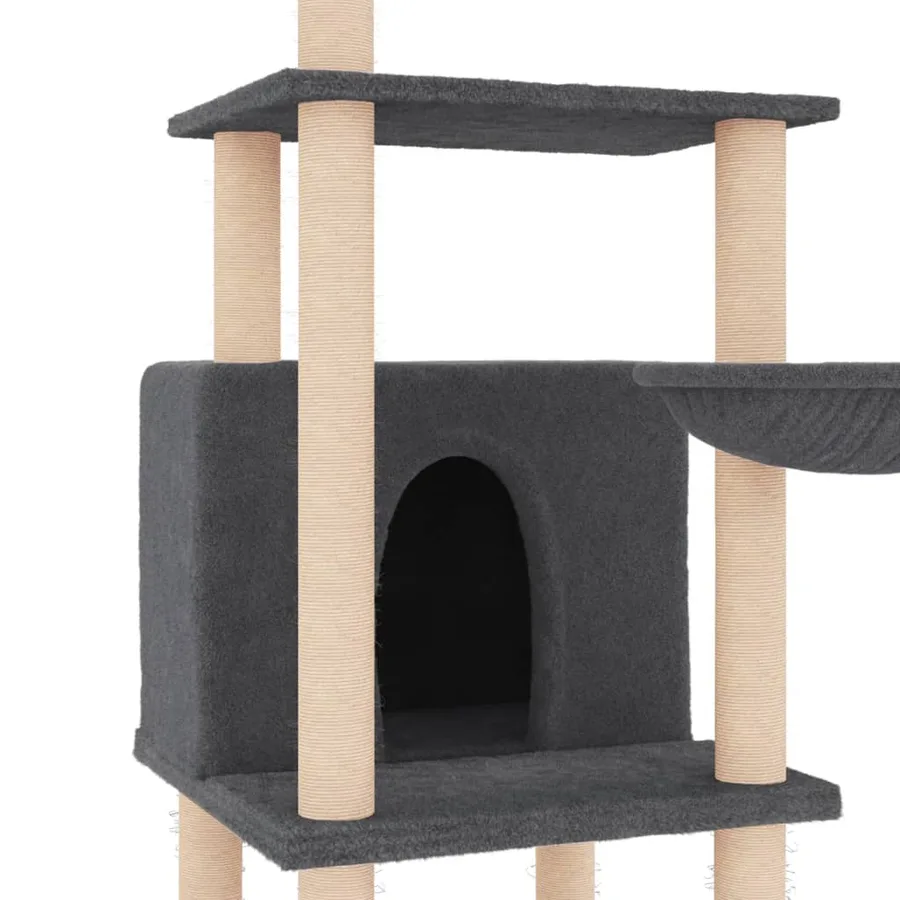 Arbre à chat avec griffoirs en sisal gris foncé 132 cm - 6