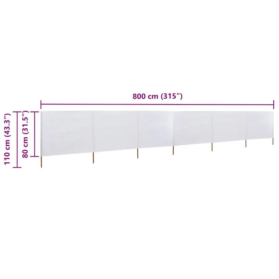 Paravent 6 panneaux Tissu 800 x 80 cm Blanc - 6