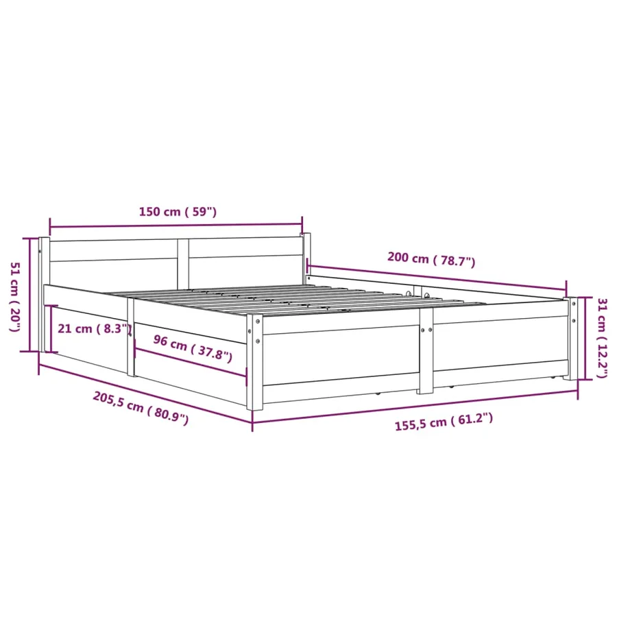 Cadre de lit sans matelas avec tiroirs - 11