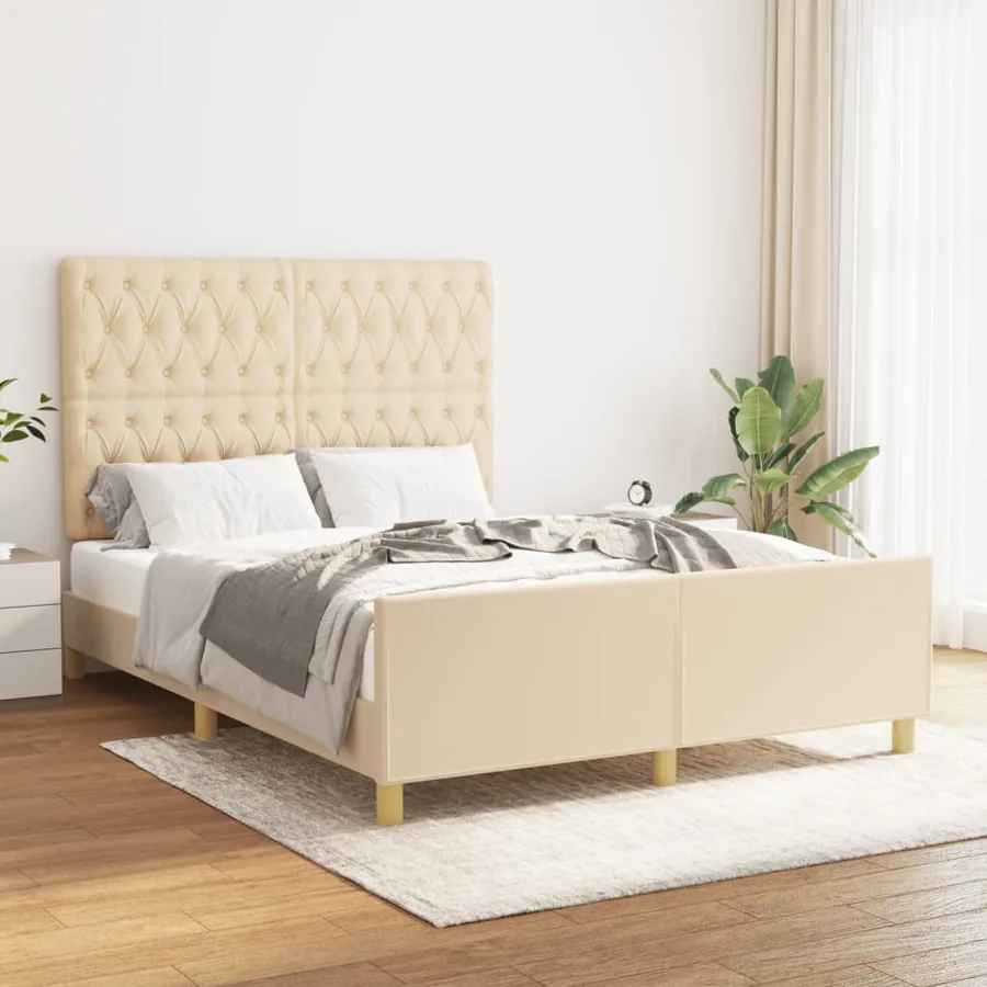 Cadre de lit sans matelas crème 140x190 cm tissu
