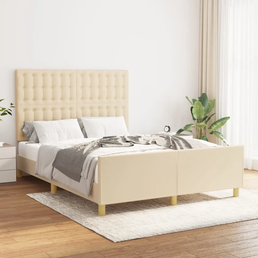 Cadre de lit sans matelas crème 140x190 cm tissu