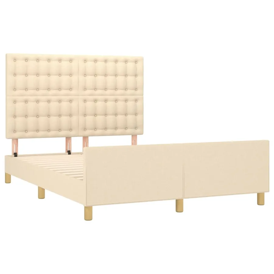 Cadre de lit sans matelas crème 140x190 cm tissu - 4