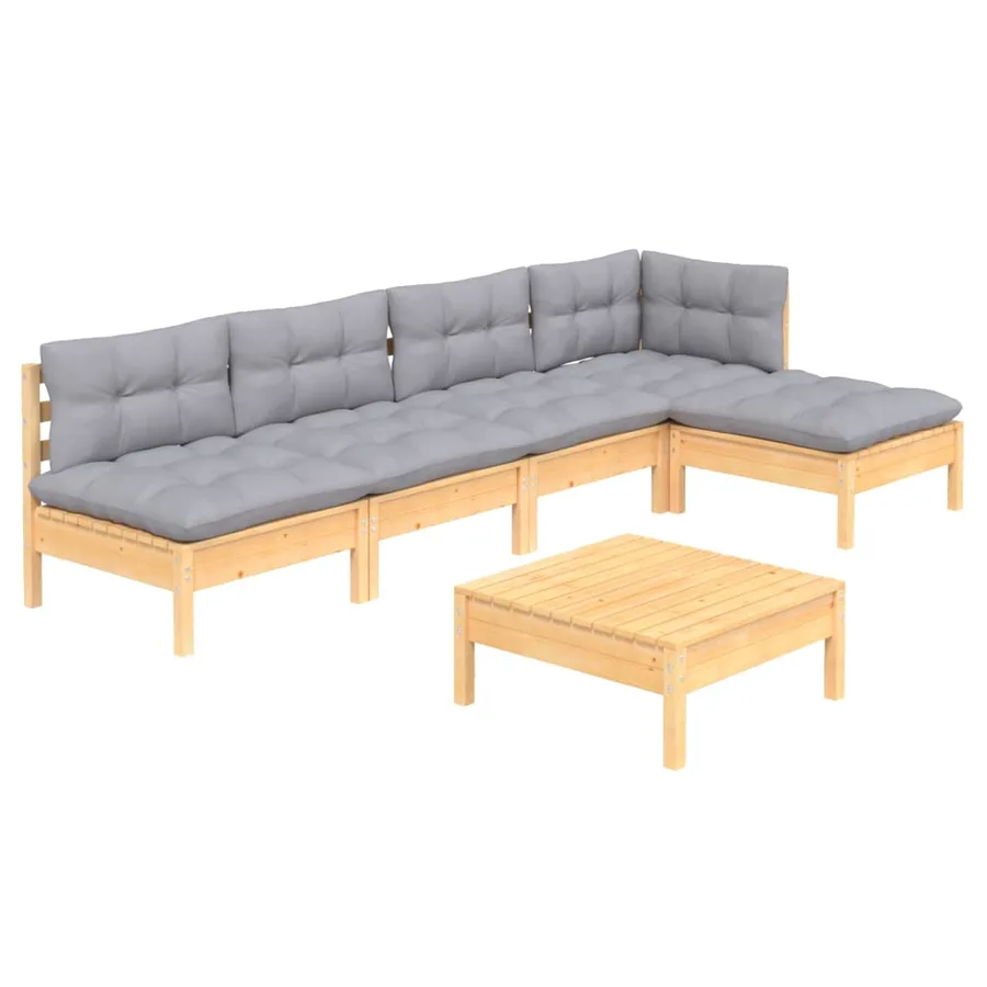 Salon de jardin 6 pcs avec coussins gris bois de pin - 3