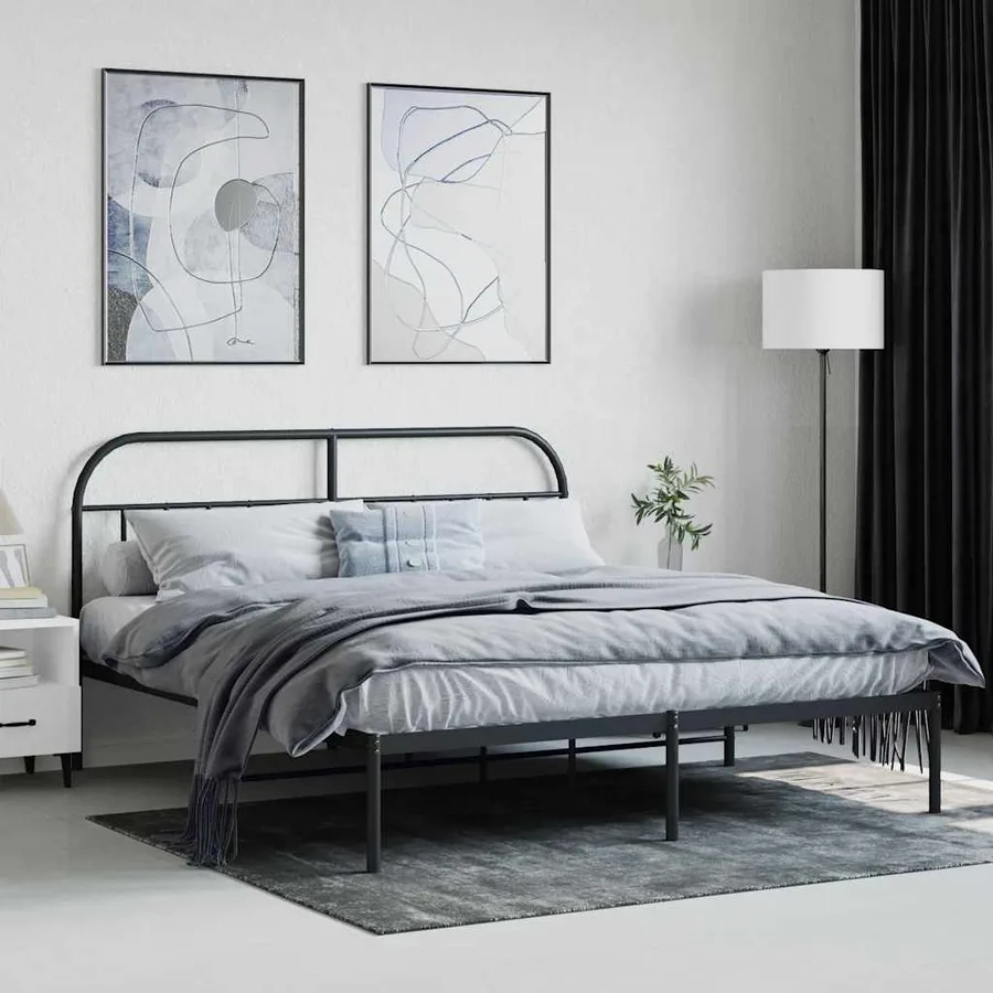 Cadre de lit métal sans matelas et tête de lit noir 180x200 cm - 4