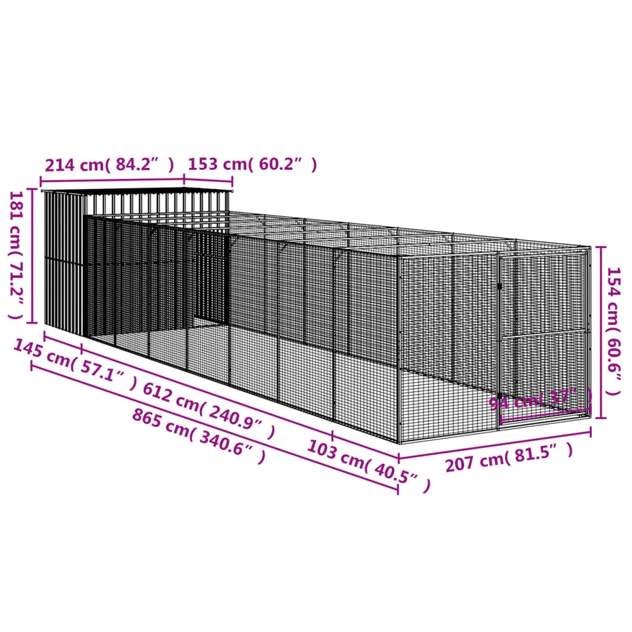 Niche pour chien avec cour gris clair 214x865x181 cm - 9