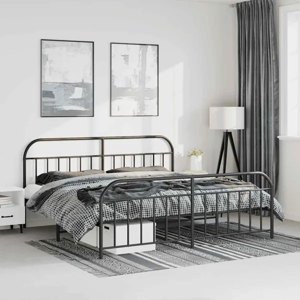 Cadre de lit métal sans matelas avec pied de lit noir 183x213cm