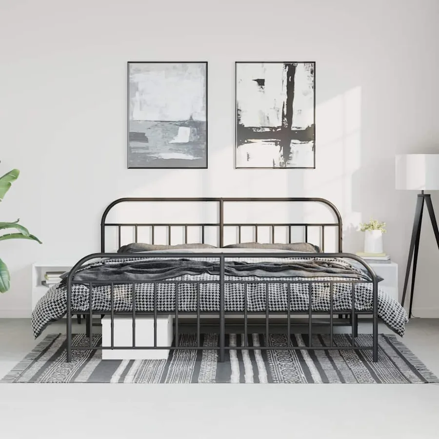 Cadre de lit métal sans matelas avec pied de lit noir 183x213cm - 4