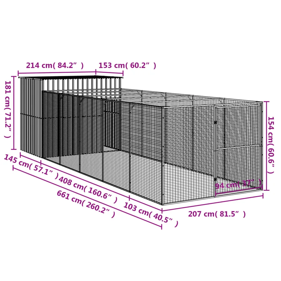 Niche pour chien avec cour anthracite 214x661x181 cm - 9
