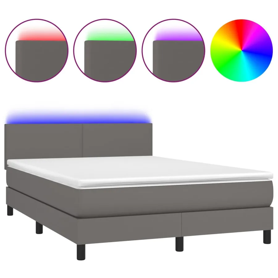 Sommier à lattes de lit avec matelas et LED Gris 140x190 cm - 2